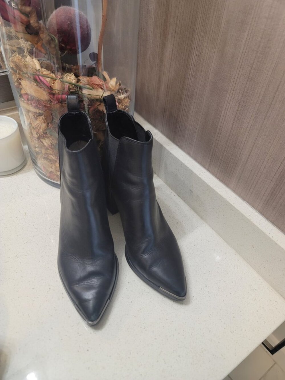 Tony Bianco Bello Black Jetta Polish Ankle Boots Block Heel Silver Toe Women's 6